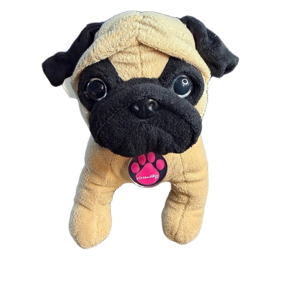 Nintendo‎ Nintendogs Pug Plush 2008 Tan Black Puppy Pink Collar Tested Works